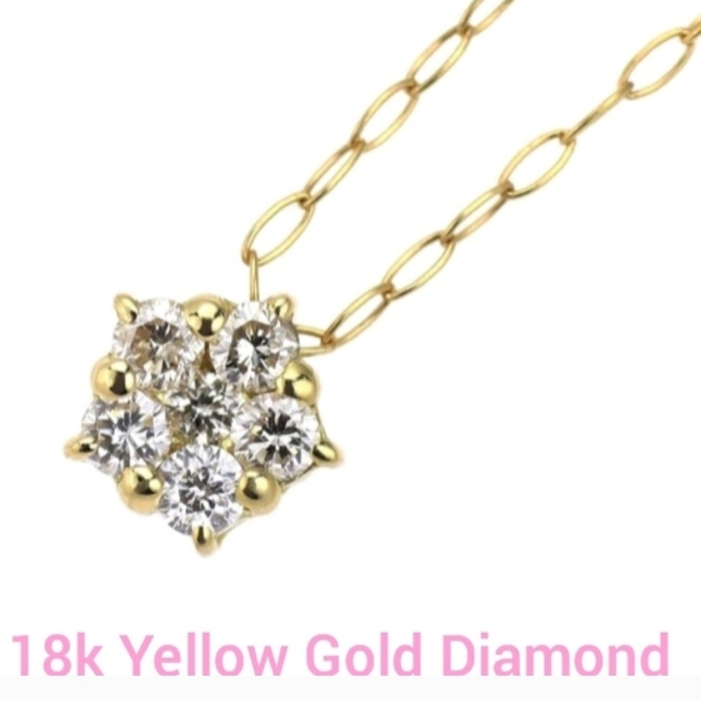 SALE! 18k Yellow Gold 6 Piece Diamond Cluster Necklace W Box - Picture 2 of 14